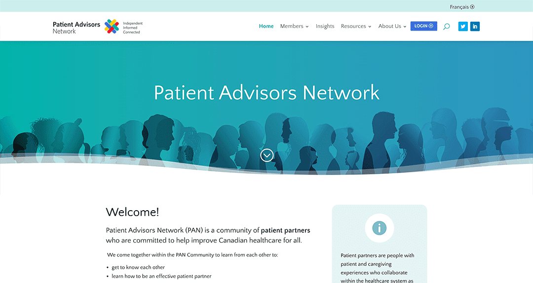 Website look & feel refresh of a bilingual website: Patient Advisors Canada