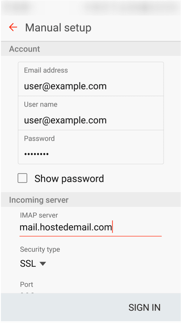 Setting up email on Android